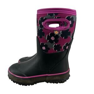 Bogs Girls Snow Boots Kids Size 12 Black Pink Floral Winter